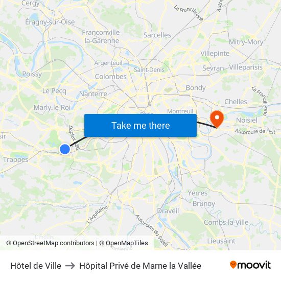 Hôtel de Ville to Hôpital Privé de Marne la Vallée map