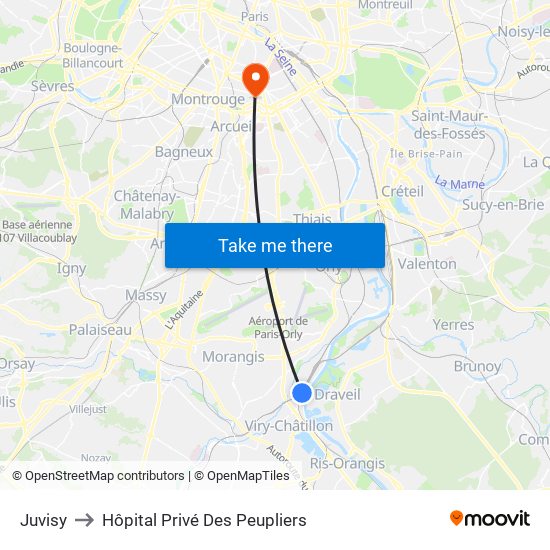 Juvisy to Hôpital Privé Des Peupliers map