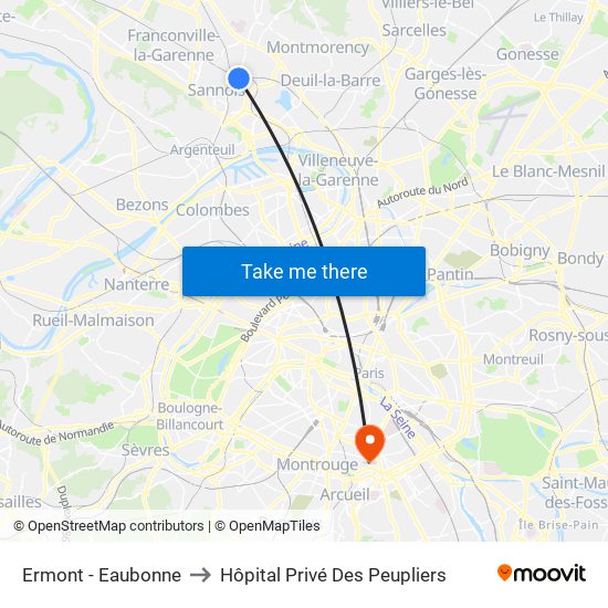 Ermont - Eaubonne to Hôpital Privé Des Peupliers map