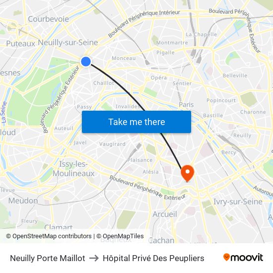 Neuilly Porte Maillot to Hôpital Privé Des Peupliers map