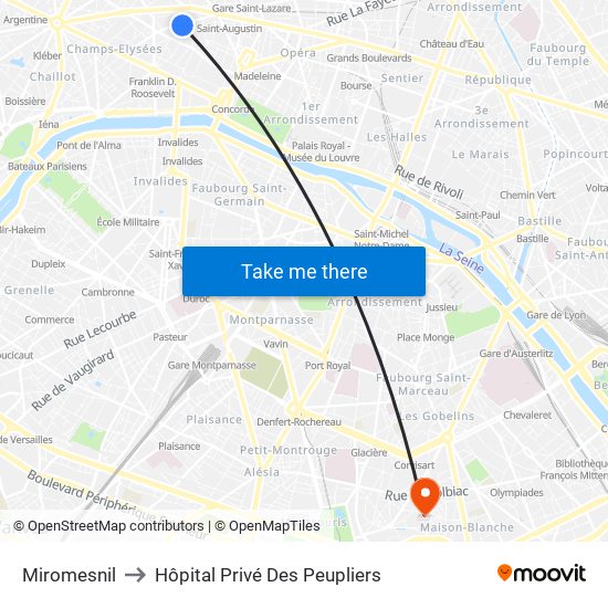 Miromesnil to Hôpital Privé Des Peupliers map