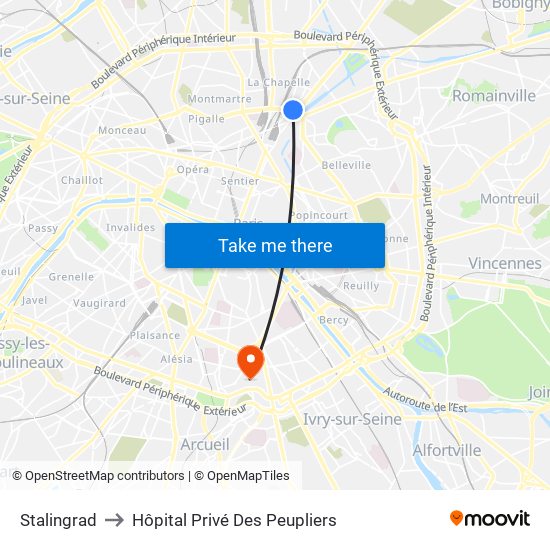 Stalingrad to Hôpital Privé Des Peupliers map