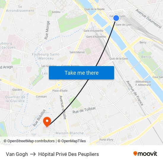Van Gogh to Hôpital Privé Des Peupliers map