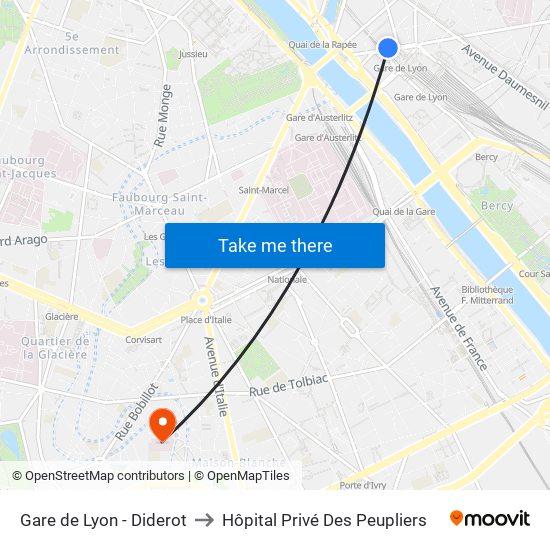 Gare de Lyon - Diderot to Hôpital Privé Des Peupliers map