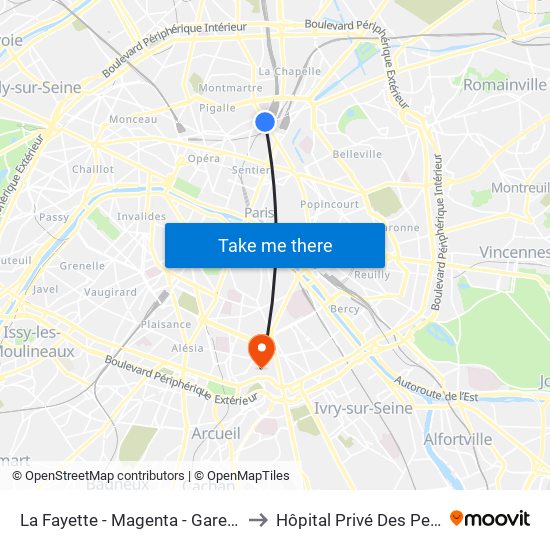 La Fayette - Magenta - Gare du Nord to Hôpital Privé Des Peupliers map