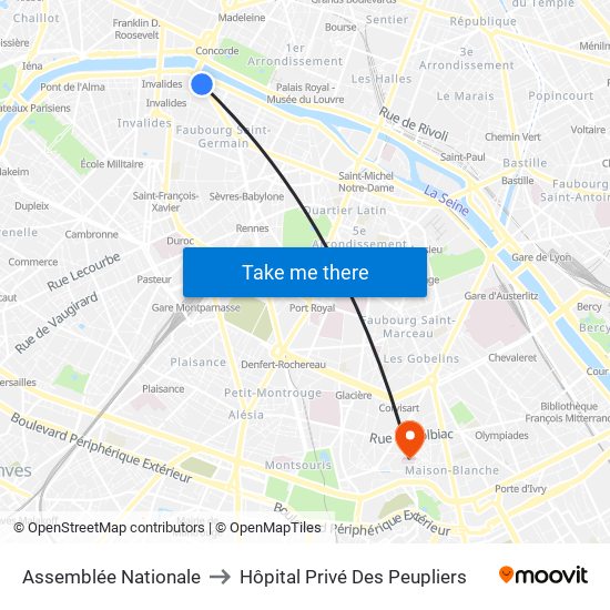 Assemblée Nationale to Hôpital Privé Des Peupliers map