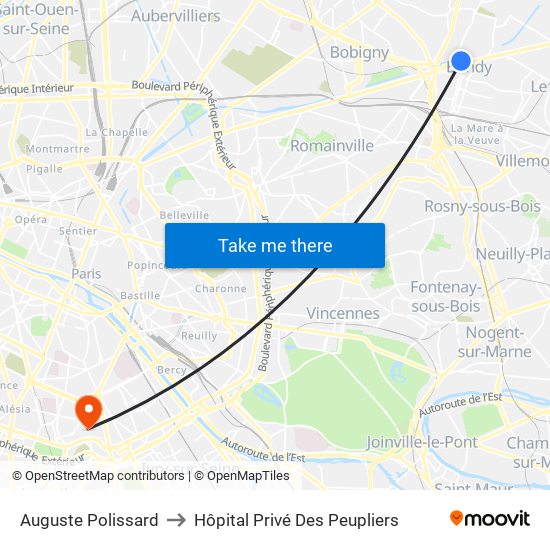 Auguste Polissard to Hôpital Privé Des Peupliers map