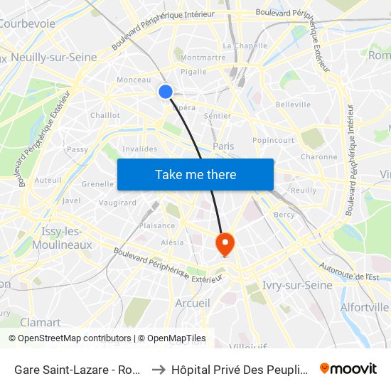 Gare Saint-Lazare - Rome to Hôpital Privé Des Peupliers map
