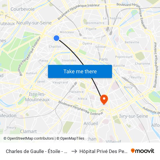 Charles de Gaulle - Étoile - Wagram to Hôpital Privé Des Peupliers map