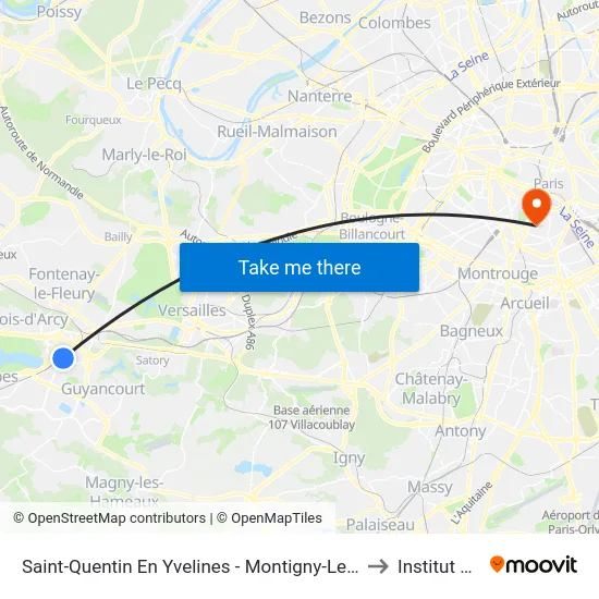 Saint-Quentin En Yvelines - Montigny-Le-Bretonneux to Institut Curie map