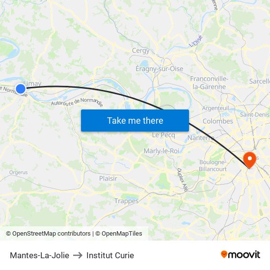 Mantes-La-Jolie to Institut Curie map