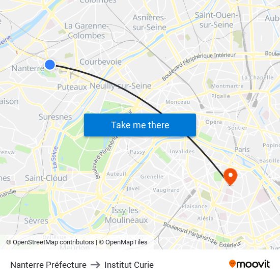 Nanterre Préfecture to Institut Curie map