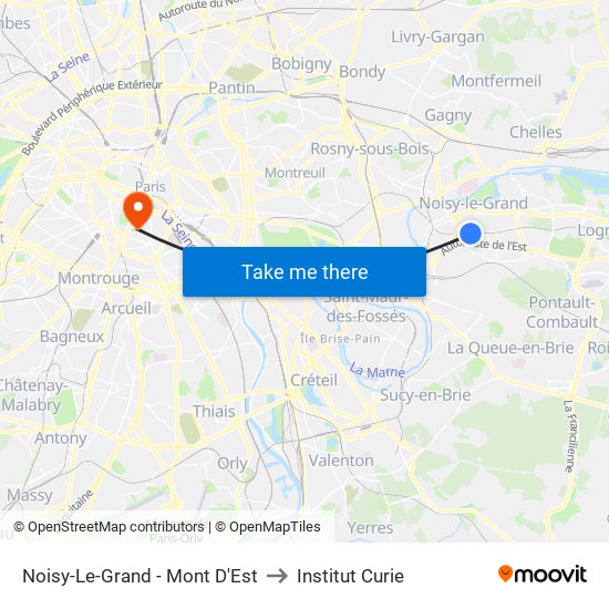 Noisy-Le-Grand - Mont D'Est to Institut Curie map