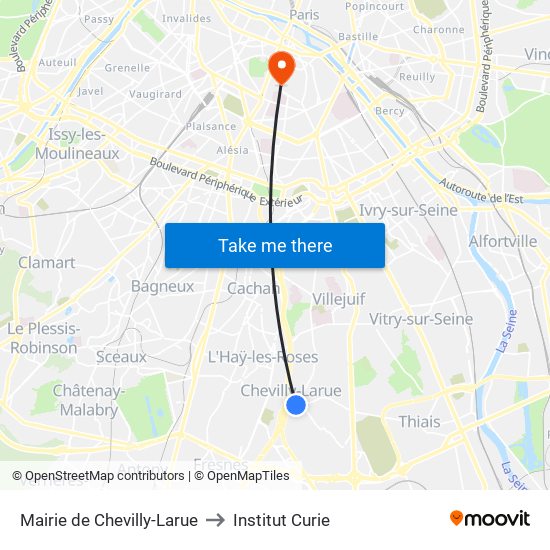 Mairie de Chevilly-Larue to Institut Curie map