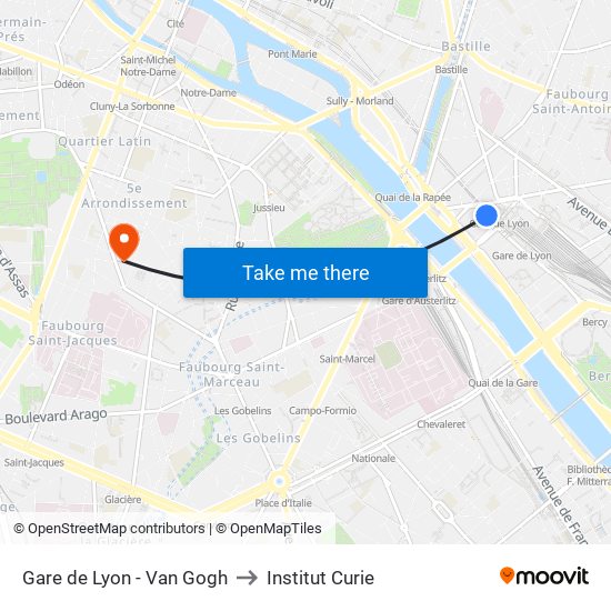 Gare de Lyon - Van Gogh to Institut Curie map