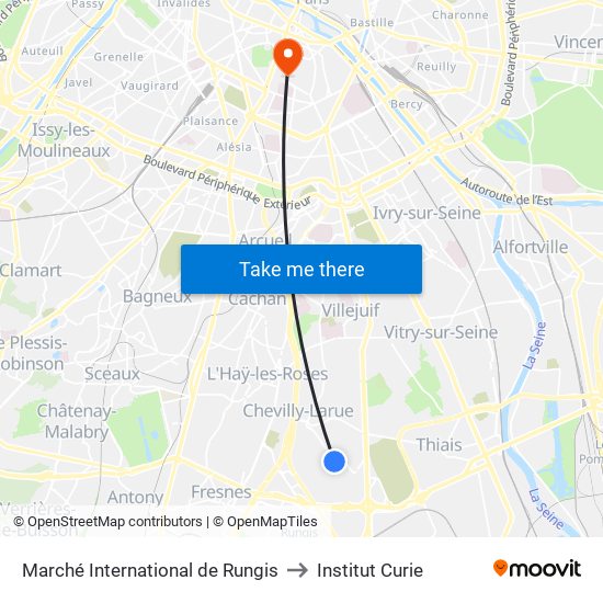 Marché International de Rungis to Institut Curie map