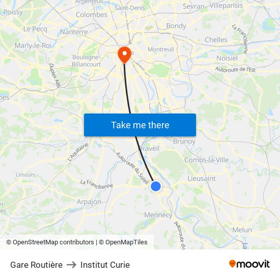 Gare Routière to Institut Curie map