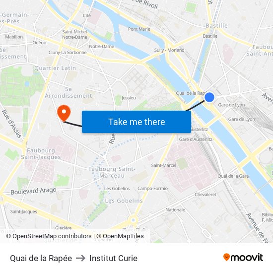 Quai de la Rapée to Institut Curie map