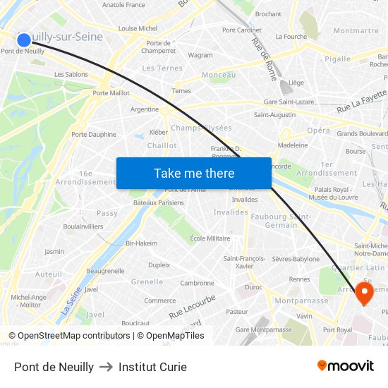 Pont de Neuilly to Institut Curie map