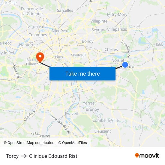Torcy to Clinique Edouard Rist map