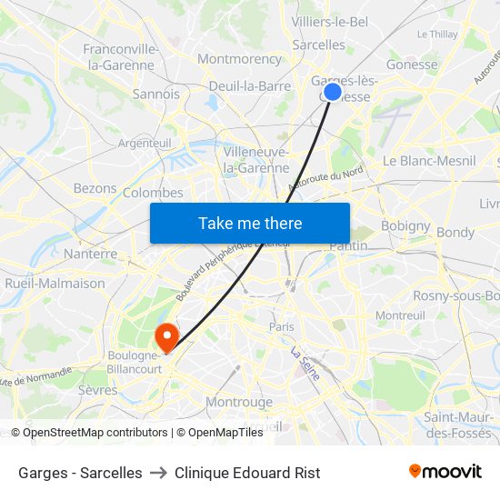 Garges - Sarcelles to Clinique Edouard Rist map