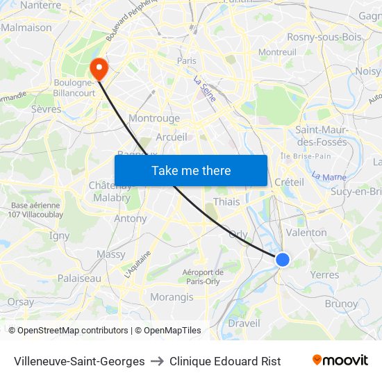 Villeneuve-Saint-Georges to Clinique Edouard Rist map