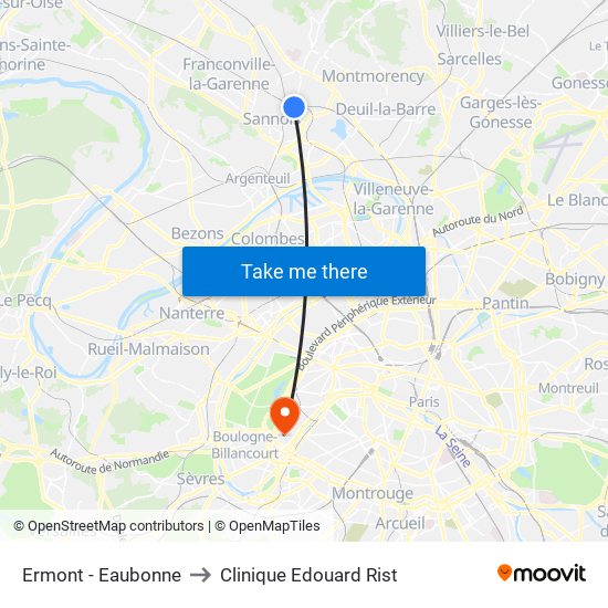 Ermont - Eaubonne to Clinique Edouard Rist map