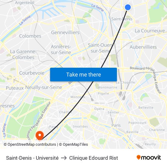 Saint-Denis - Université to Clinique Edouard Rist map