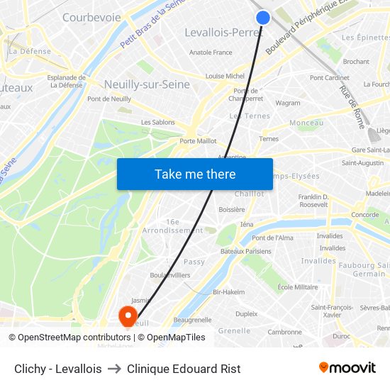 Clichy - Levallois to Clinique Edouard Rist map