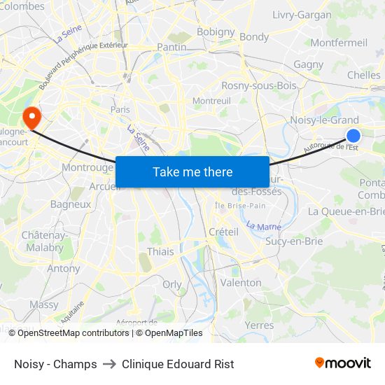 Noisy - Champs to Clinique Edouard Rist map