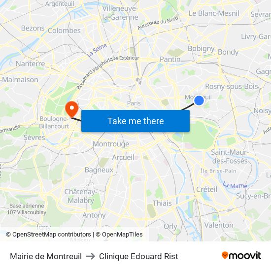 Mairie de Montreuil to Clinique Edouard Rist map