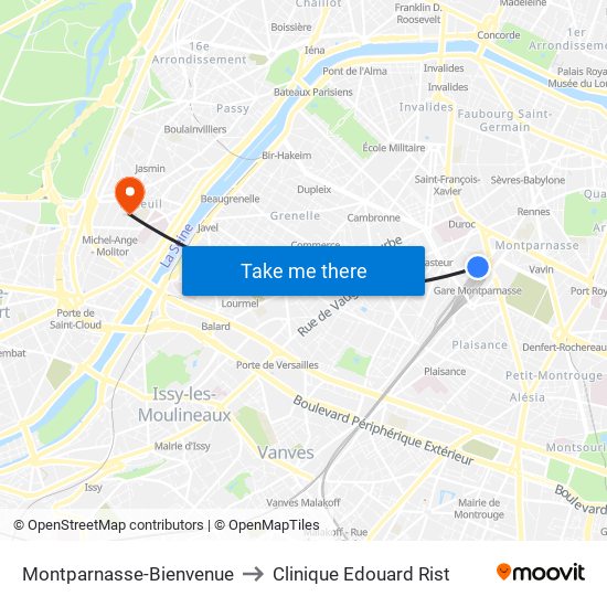 Montparnasse-Bienvenue to Clinique Edouard Rist map