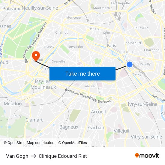 Van Gogh to Clinique Edouard Rist map