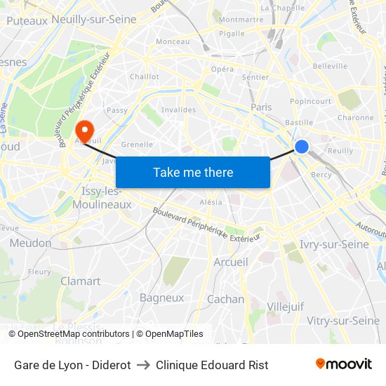 Gare de Lyon - Diderot to Clinique Edouard Rist map
