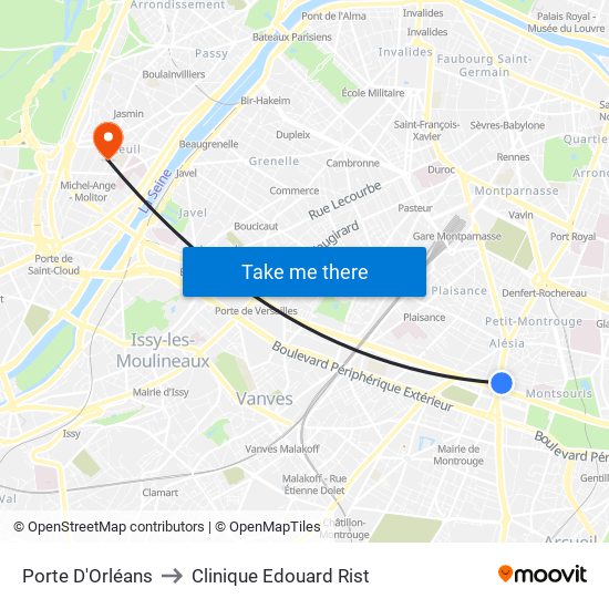 Porte D'Orléans to Clinique Edouard Rist map