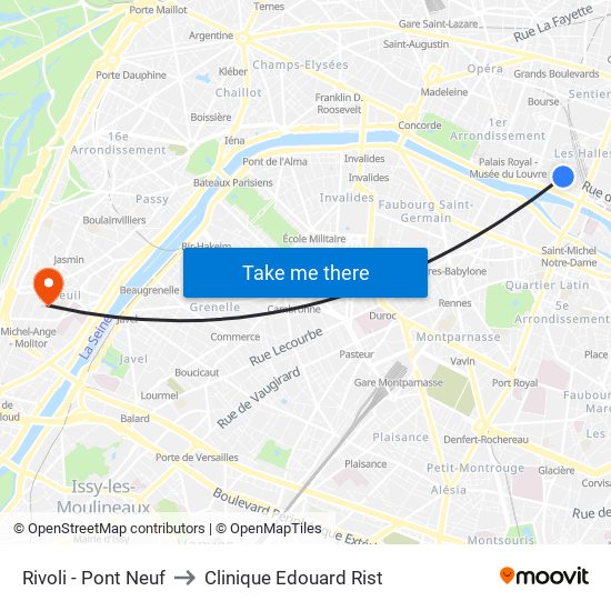 Rivoli - Pont Neuf to Clinique Edouard Rist map