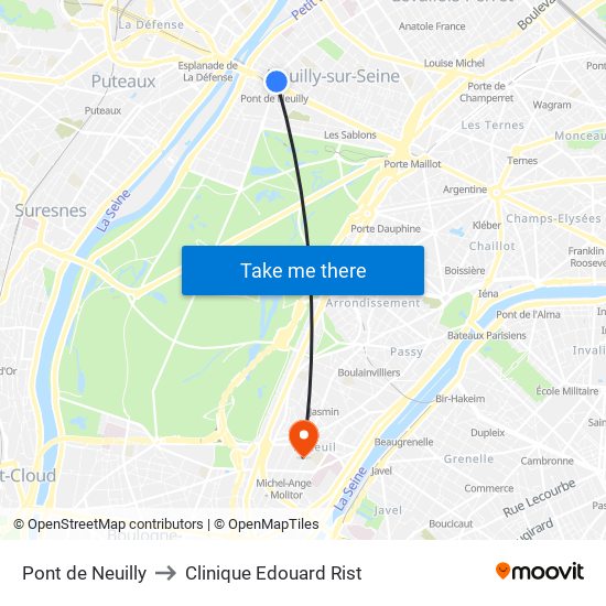 Pont de Neuilly to Clinique Edouard Rist map