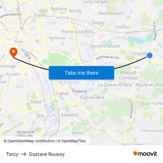 Torcy to Gustave Roussy map