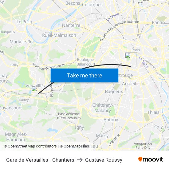 Gare de Versailles - Chantiers to Gustave Roussy map