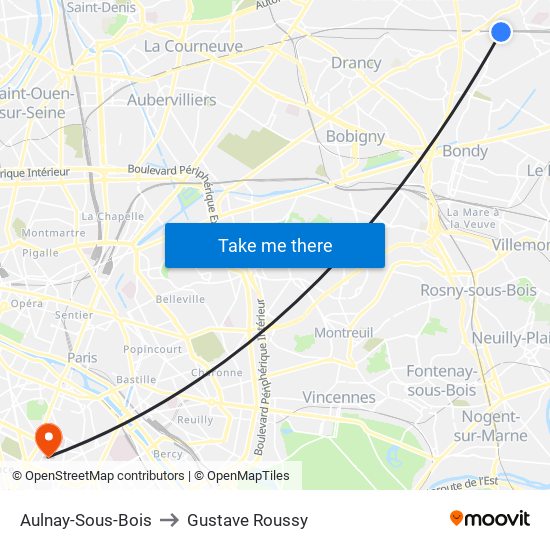 Aulnay-Sous-Bois to Gustave Roussy map