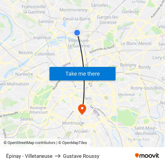 Épinay - Villetaneuse to Gustave Roussy map