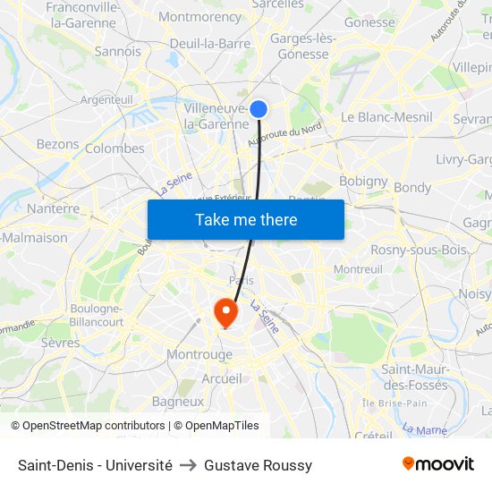 Saint-Denis - Université to Gustave Roussy map