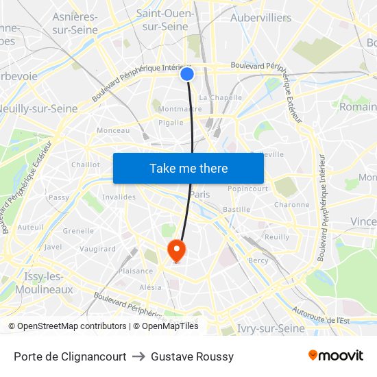 Porte de Clignancourt to Gustave Roussy map