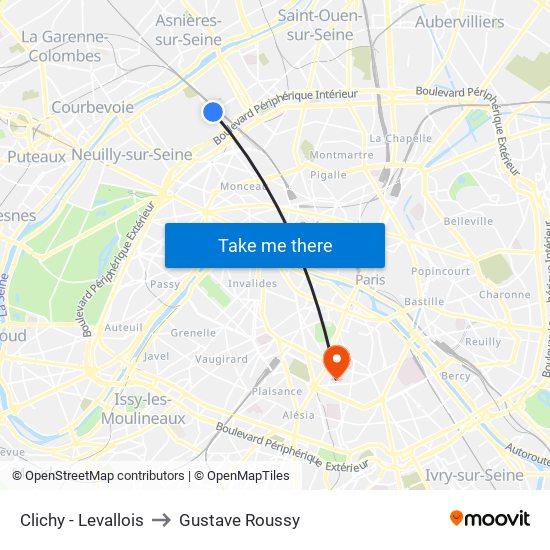 Clichy - Levallois to Gustave Roussy map