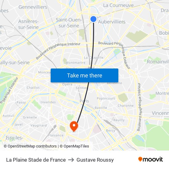 La Plaine Stade de France to Gustave Roussy map