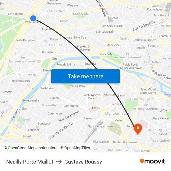 Neuilly Porte Maillot to Gustave Roussy map