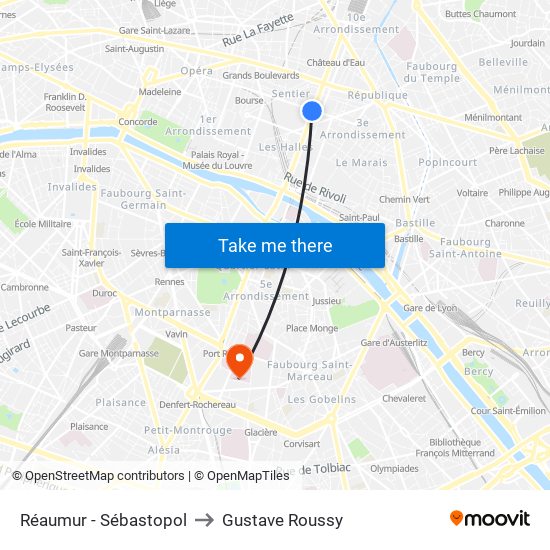 Réaumur - Sébastopol to Gustave Roussy map