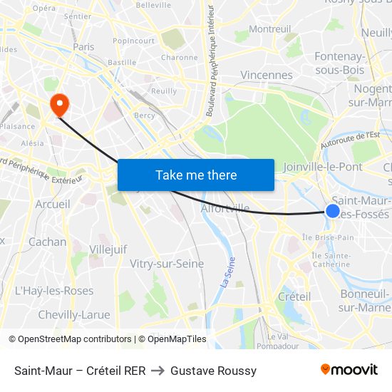 Saint-Maur – Créteil RER to Gustave Roussy map