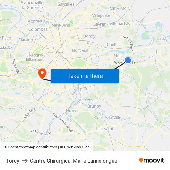 Torcy to Centre Chirurgical Marie Lannelongue map