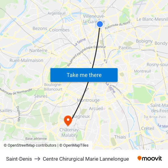 Saint-Denis to Centre Chirurgical Marie Lannelongue map